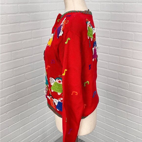 Christina Rotelli Cardigan Women Medium Red Multi Angels Music Christmas Sweater - Picture 4 of 14